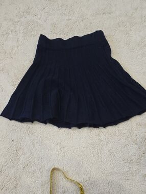 Navy Pleated Knit Skirt - Classic Women's Skirt